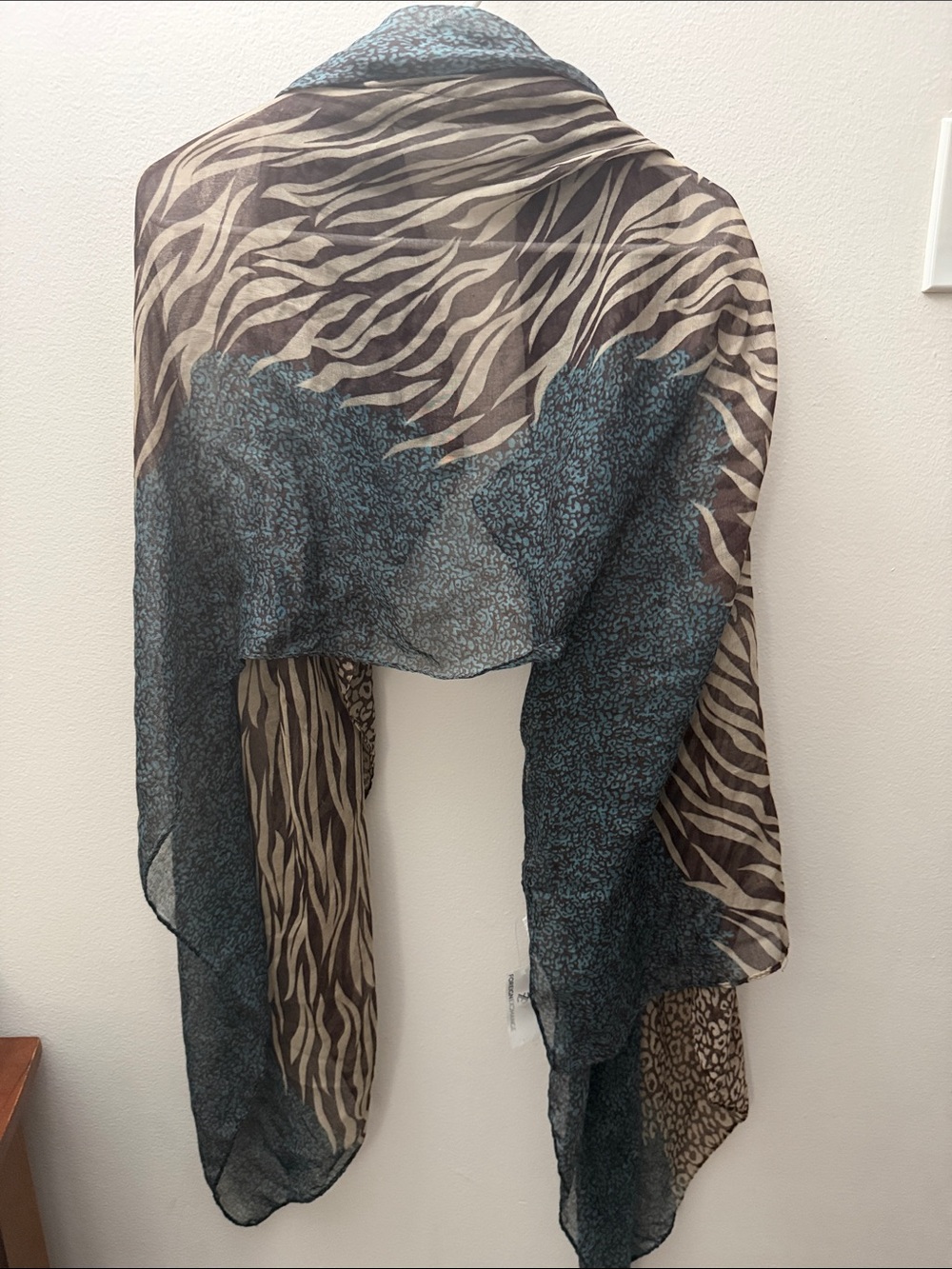 Foreign Exchange Teal and Brown Animal Print Sheer Wrap